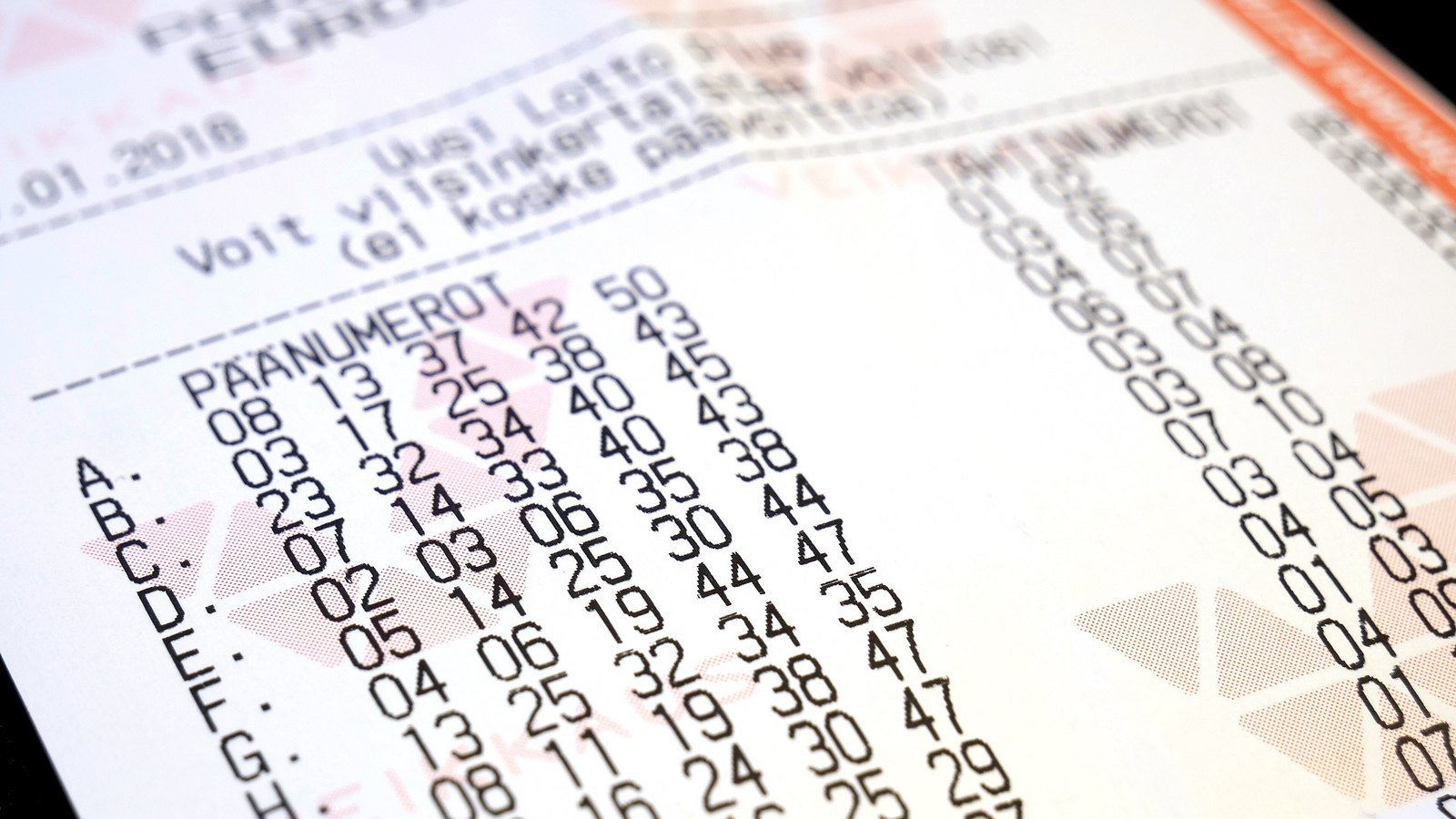 Veikkauksen Eurojackpot-lottokuponki täytettynä